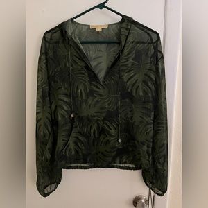 Michael Kors Sheer Palm Leaves Dtawstring Hoodie